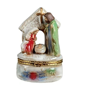 Religious Cross Greenbriar Nativity Mary Joseph Baby Jesus Trinket Box Shelf - Picture 1 of 4