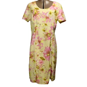 Chadwicks Linen Blend Floral Knee Length Sheath Dress Lined Yellow & Pink 14 - Picture 1 of 24