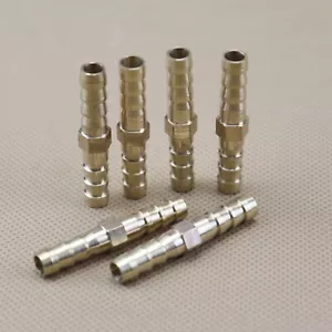 6Pcs 6mm 1/4" Brass Fitting Pipe Tubing Straight Union Hose Barb Water Gas Air - Picture 1 of 7
