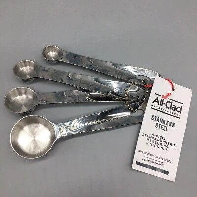 4pc All Clad Stainless Steel Measuring Spoon Set Standard 1 TBS 1& 1/2 & 1/4 Tsp - Image 1 of 4