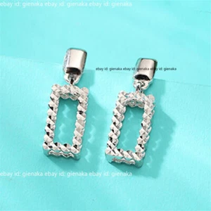 Pure Pt950 Platinum 950 Women Gift Lucky Shiny Square Earrings Stud 2.4-2.6g - Picture 1 of 13