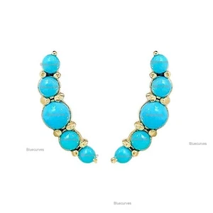 5 Arizona Türkis Edelstein Graduierung Kurve Ohrstecker mit 14K massiv Gelbgold - Bild 1 von 4