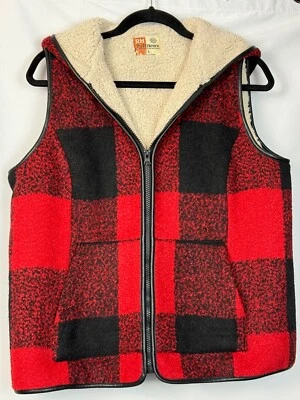 Chaleco con Capucha Ruff Hewn Mujer Rojo/Negro Buffalo Cuadros con Forro Sherpa Talla L Foto 1 de 4