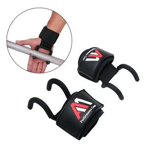 WEIGHTLIFTING HOOKS GYM FITNESS POWER BAR GRIPPER SUPPORT STRAPS CHIN UP WRIST - Picture 1 of 5