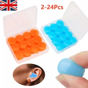 2-24x Soft Silicone Noise Cancelling Ear Plugs Reusable Mouldable for Sleep Swim - Picture 1 of 32