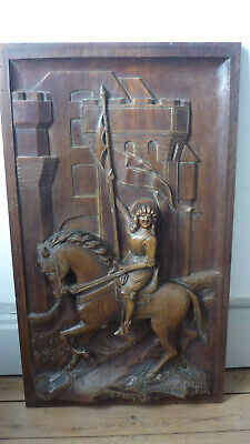 Antique French Large Deep Carved Architectural Panel Door Oak St Joan Of Arc • 499.90£