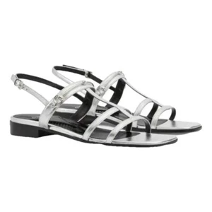 Neu im Karton Gucci Divine Silber Leder Slim Horsebit Flache Sandalen IT 38 / US 8 - Bild 1 von 8