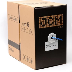 Cable Ethernet LAN CAT6 azul de 1000 pies/caja de tracción UTP CAT-6 CCA rollo de cable de red - Imagen 1 de 2
