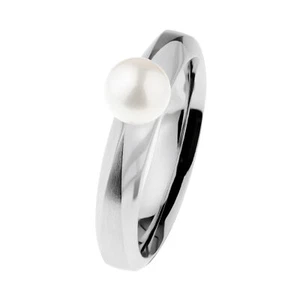 Ernstes Design Ring R502 Edelstahl mit Perle 6 mm weiss - Bild 1 von 3