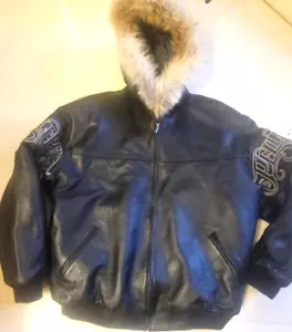 Giacca Bomber Pelle Pelle Marc Buchanan in Pelle con Cappuccio in Pelliccia Uomo Tg 50 - Foto 1 di 24