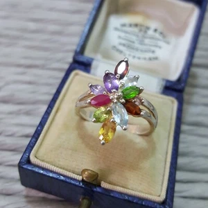 925 Sterling Silver Ring, Multi Gemstones Ring, Size P US 7.75, Ruby, Amethyst - Picture 1 of 7