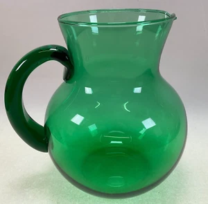 Emerald Green Hand Blown Water Pitcher w/Applied Handle - Vintage - Picture 1 of 6