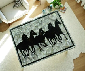 Mesa de comedor con incrustación de centro de comedor de mármol negro 36"x24" fregona arte para caballos muebles decoración - Imagen 1 de 8