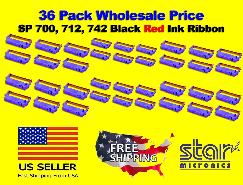 36 PACK STAR SP-700 BLACK / RED Printer Ribbon Ink RC700BR, SP700 742 Wholesale - Image 1 of 4