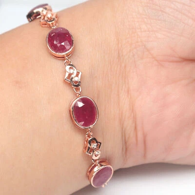 Brazalete de plata de ley 925 con piedras preciosas térmicas de rubí rojo y circón blanco de 8,5" Foto 1 de 4