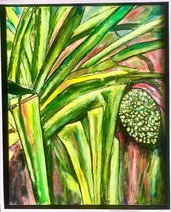 '' Pandanas Palm" Framed Original Acrylic Painting 53cms x 43cms - Picture 1 of 11