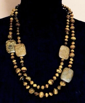 棕色碧玉虎眼天然波兰宝石手链或项链 51 英寸 — 第 1/4 张图片