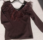 WOMENS MAGASCHONI VINTAGE SWEATER WITH OSTRICH FEAHTERS COLLAR Sz XS-S VINTAGE