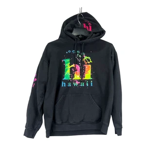 Cuno Drawstring Hoodie Unisex Adult Black Fleece Hi Hawaii Graphic Vintage - Picture 1 of 7
