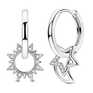 MULA Sun Moon Star Hoop Earrings Clear CZ For Women Jewelry 925 Silver Plated - Picture 1 of 5