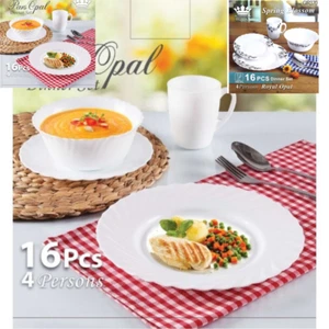 16PC DINNER SET BOWL PLATE MUG SOUP SIDE PORCELAIN CUP KITCHEN EMBOSSED/PLAIN - Picture 1 of 8
