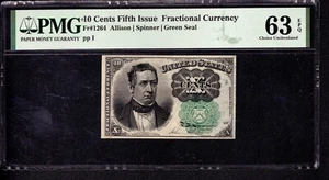 10 CENTS FIFTH ISSUE FRACTIONAL CURRENCY FR.1264 GREEN SEAL PMG CU 63 EPQ - Picture 1 of 4