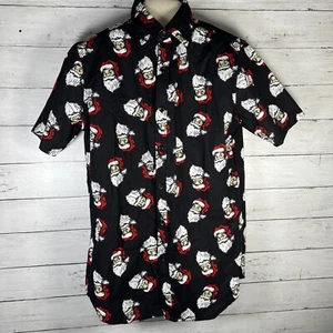NWOT Rugby University Men’s Small Black W/ Santa Christmas Holiday Button Down - Picture 1 of 8