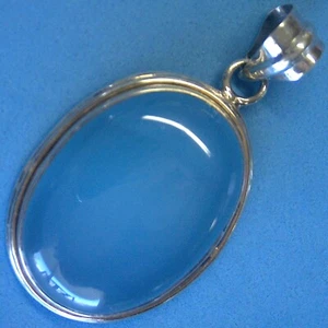 P288E Sterling Silver Chalcedony Oval Pendant Cabochon Charm 2" Solid 925 New - Picture 1 of 6