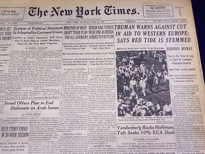 1949 JUNE 12 NEW YORK TIMES - TRUMAN WARNS AGAINST AID CUT - NT 3781 - Picture 1 of 1