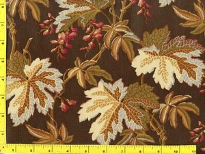 Herbstblätter auf Ranken mit Büscheln von roten Knospen auf braun Meterware CSHLEA04525 - Bild 1 von 1