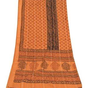 Sanskriti Vintage Mustard Dupatta Long Stole Pure Cotton Printed Premium Scarves - Picture 1 of 11