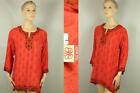 SILK MARK Red Paisley Pure Silk Ethnic Saree Kurta Tunic Top Shift Mini Dress L