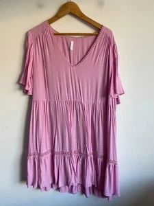Avella Dress Womens Plus Sz 20 Pink Tiered Frill Hem Short Sleeve V-Neck A-Line - Bild 1 von 8