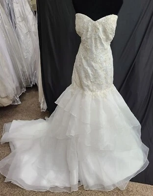 Bridal Size 26 Ivory Tulle Strapless Wedding Gown Dress A-Line Plus Bling Ruffle - Image 1 of 2