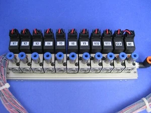SMC VZ110 Pneumatic Solenoid Manifold Valve Assembly, with 11 Valves, Used - Picture 1 of 5
