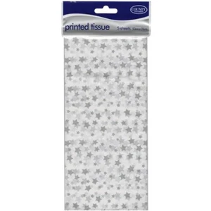 Confezione da 5 fogli carta tessuto argento/oro Stars 50 cm x 75 cm. - Foto 1 di 3