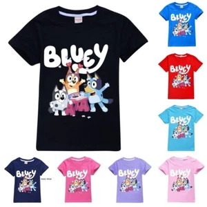 Kids Bingo Bluey Cartoon Short Sleeve T-Shirt Boys Girls Casual Cotton Tee Tops - Picture 1 of 25