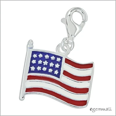 Dije de plata esterlina con clip europeo esmaltado bandera estadounidense #94191 Foto 1 de 2