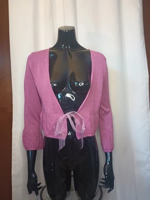 Suéter Vintage Xhilaration Y2K Coquette Crochet Encogerse de hombros Juniors XL Rosa Hada Foto 1 de 4