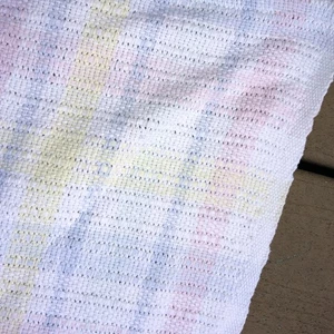 Leuchtfeuer? Baby Pastell Karo Streifen Strick Waffelmuster Decke Vintage 33”X40” - Bild 1 von 5