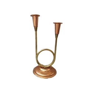 Portacandele doppio vintage COPPERCRAFT Guild corno francese rame/ottone - Foto 1 di 9