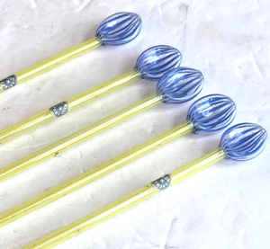 Mundgeblasene Latticino Glas Rührstab Strohhalme Löffel Deutsch Art Deco - Bild 1 von 5