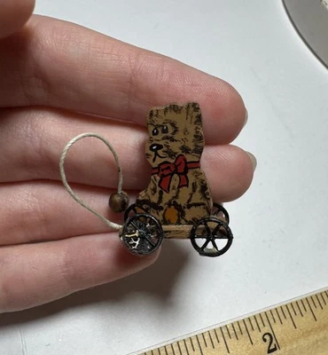 Vintage Artisan Miniature Dollhouse Hand Painted Pull Toy wooden Bear Nursery - Image 1 of 4