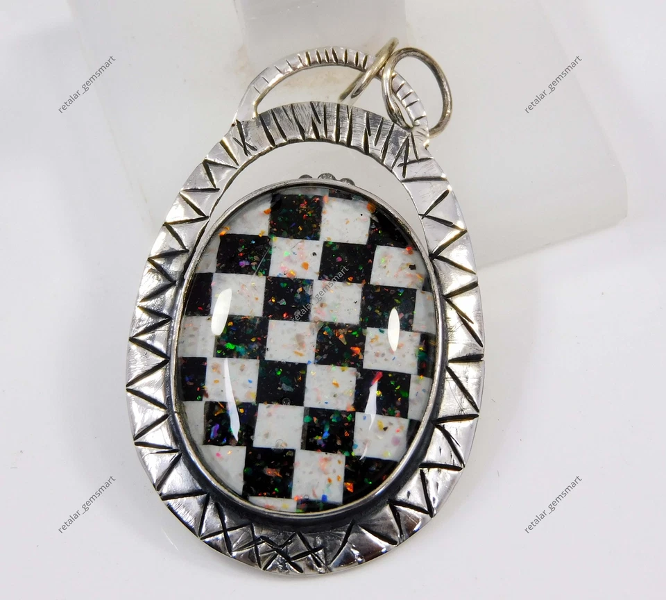 Hermoso colgante de plata de ley 925 de 45,70 quilates de ópalo australiano con piedras preciosas Foto 1 de 4