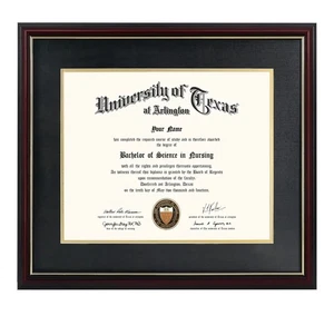 Marco Diploma Caoba 8.5x11 u 11x14 Documento, Protección UV, Estera Dorada - Imagen 1 de 7