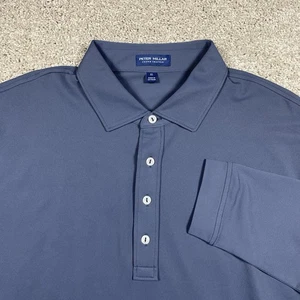 Peter Millar Long Sleeve Polo Men's XL Crown Crafted Solid Blue Gray Stretch - Picture 1 of 10