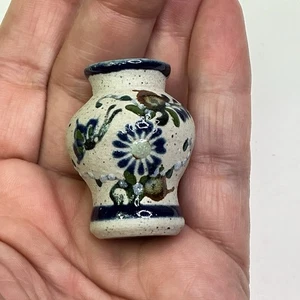 Tonala mexikanische Volkskunst Keramik Mini Vase handbemalt 1,5" Blumen Puppenhaus  - Bild 1 von 4