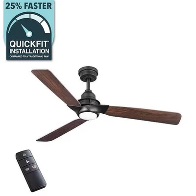Home Decorators Collection Ester 54" Matte Black Ceiling Fan w/Light Kit, Remote - Image 1 of 4