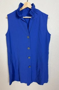Soft Surroundings Island Time Tunic Top Size Small Blue Crinkle Ruffle Neck - Picture 1 of 11