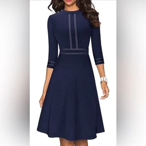 NEU dunkelblau schickes 3/4 Arm Tailored Look Karriere Kleid S - Bild 1 von 6